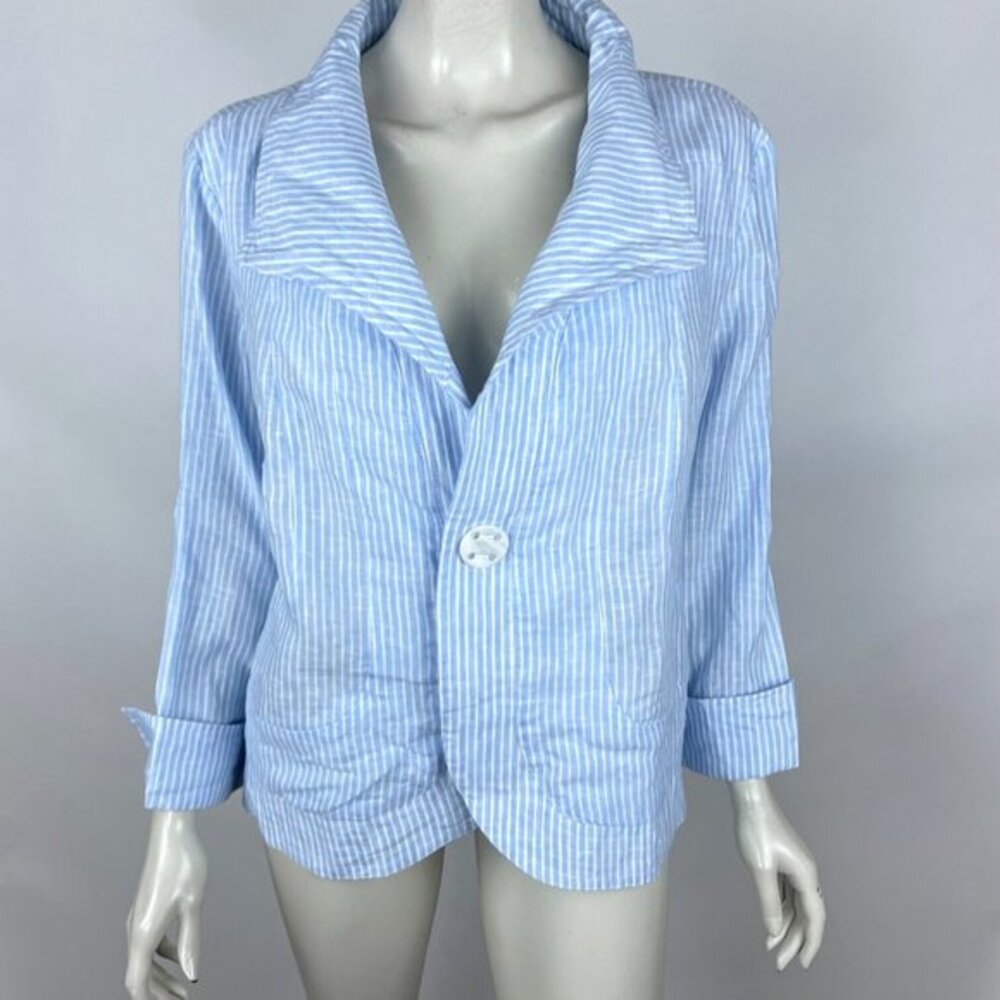 Two Wishes Linen Striped Jacket Women L‎ Long Sleeve Lightweight Blazer NWT $115